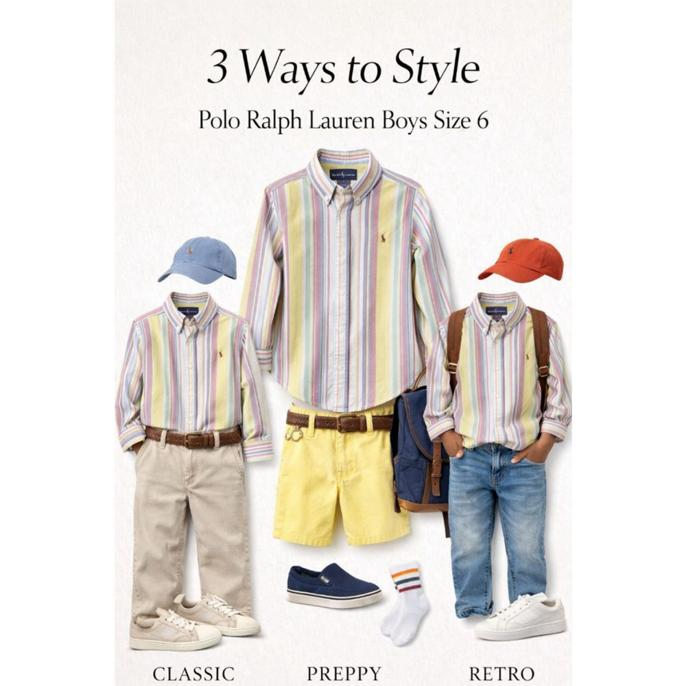 Polo Ralph Lauren Boys Button Down Shirt Size 6 Striped Multicolor Cotton Preppy